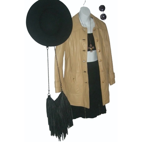 Vintage 70's Kirks Suede Leather Jacket  Camel Trench Coat Retro ALT Spy egirl - Picture 5 of 16